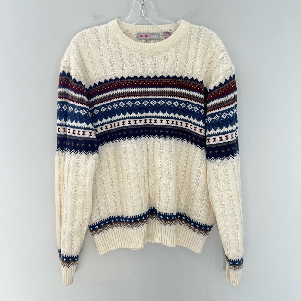 Vintage Fair Isle Cable Knit Sweater Acrylic